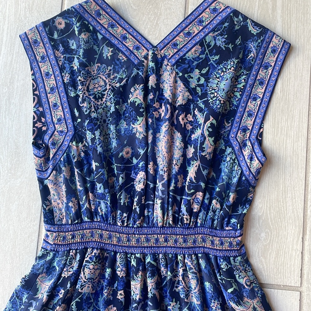 Rebecca Taylor Blue Boho Floral Silk V-Neck Fit & Flare Dress Size 0 - Picture 9 of 13
